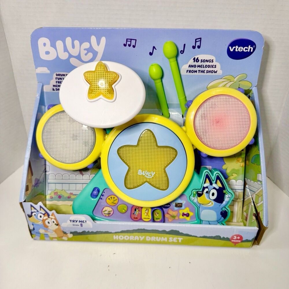 VTech Bluey Hooray Drum Set Light Up Musical Toy 16 Songs Brand New